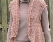 One Piece Vest, a pdf knitting pattern for a cardigan vest with a rolled shawl collar.