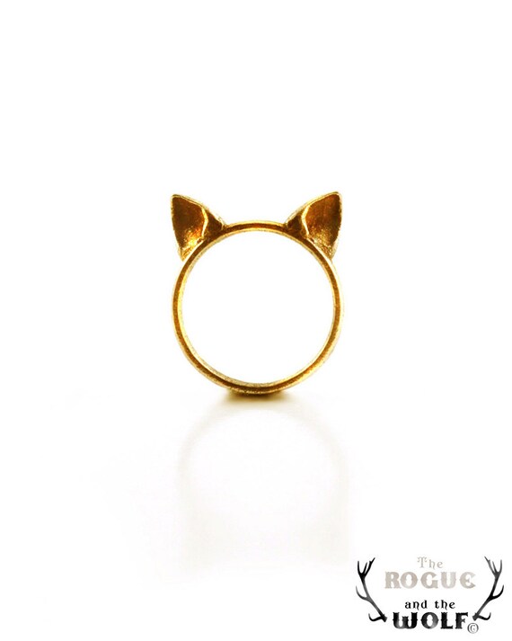 SALE -- Gold Cat Ears Ring, fashion cute ring, Gold cat ring, kawaii Neko ears ring, animal ring, for the feline girl, for the cat woman