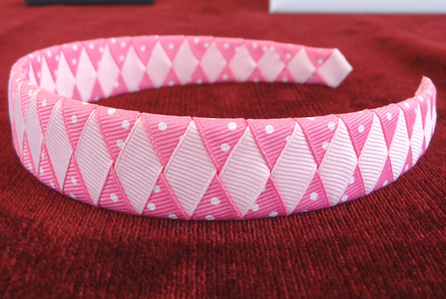 Pink  Woven  Headband, Pink and  White Polka Dot  and Light Pink  Woven Headband