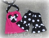 Custom Boutique Clothing Black White Hot Pink Jumbo Dot Minnie Mouse Short Halter Set