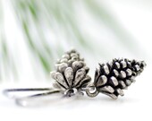 Pinecone Earrings, Winter Jewelry, Winter Wedding, Pewter Pine Cones, Woodland, Nature Jewelry, Dangle, Sterling Silver