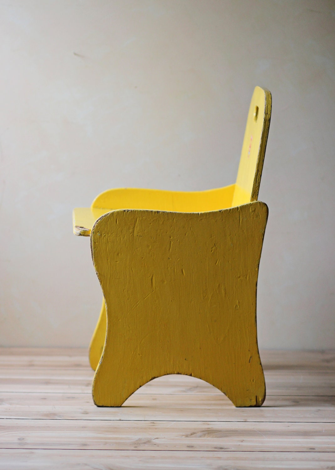 vintage child size wooden chair yellow