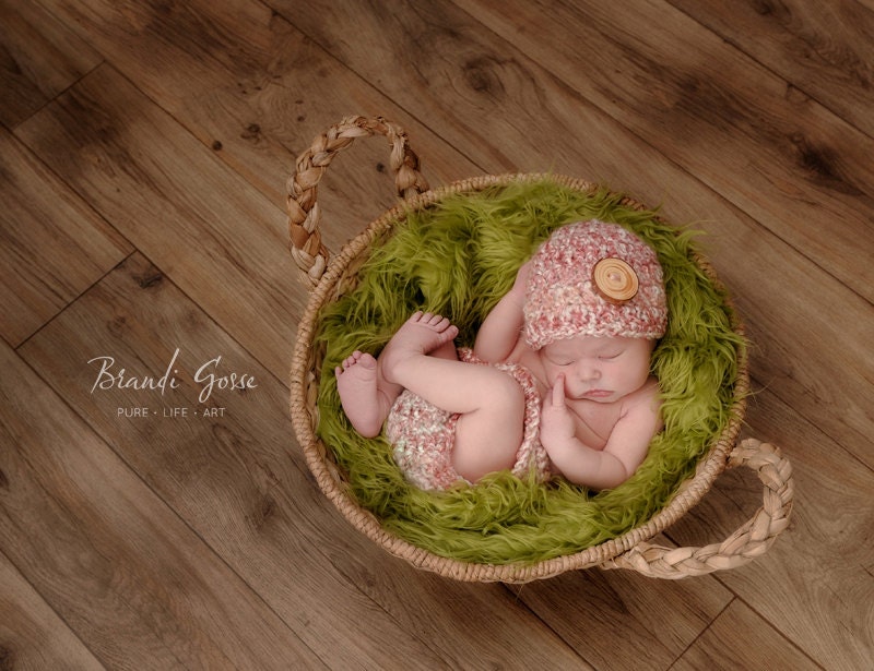 Baby Photo Prop Hat & Diaper Cover Set - Newborn 0-3 mths 3 6 mths Photography Props - Choose Your Color Hand Crochet
