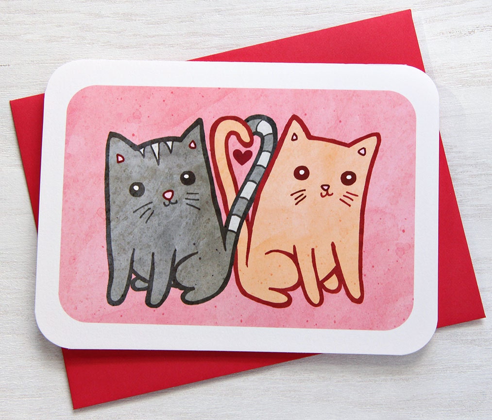 Valentines Day Card Kitty Cats in love