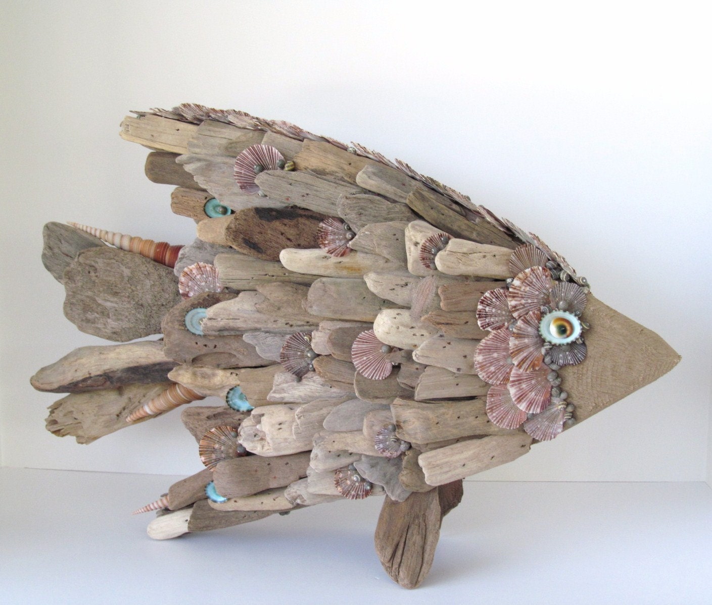 Driftwood Sculpture Fish Angelfish Shells