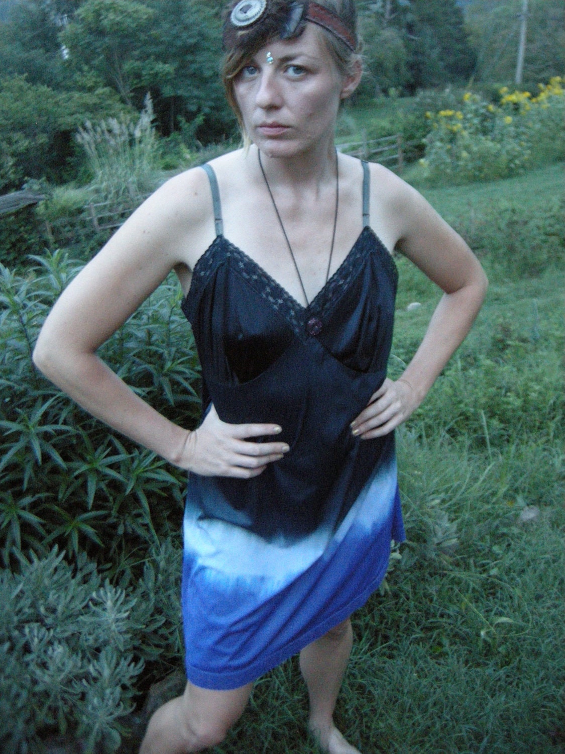 Upcycled Gradient Blue Black Slip Dress