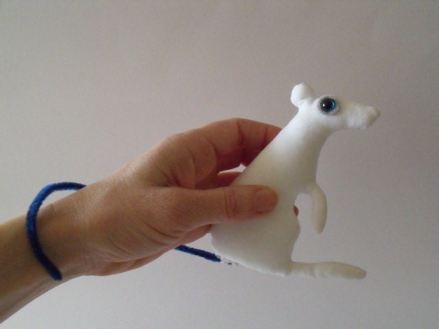 snow white baby rat tiny Ornament Soft Sculpture plush fabric ornament rodent mouse blue tail blue eyes rattus norvegus