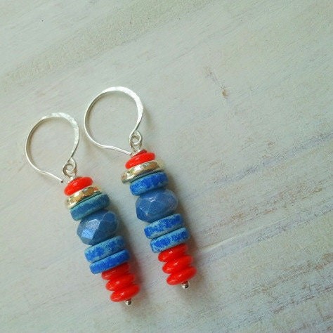 SALE - Turquoise Red Stack Earrings