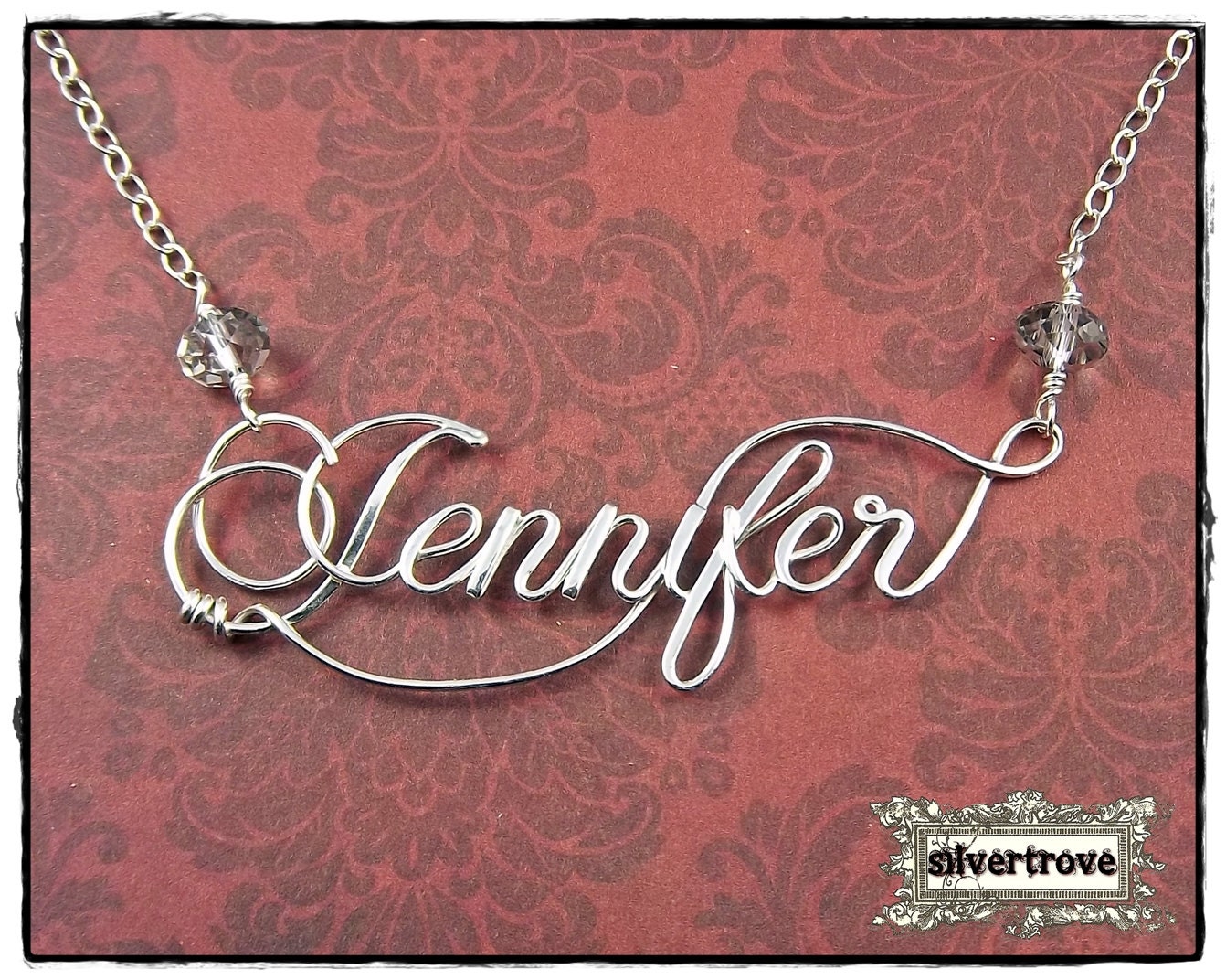 Large Size Personalized Sterling Silver Calligraphy Script Name Necklace, With Handmade Clasp