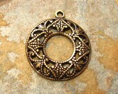 2 Filigree Toggle Rings Antique Gold Patina -  Trinity Brass  LOW SHIPPING