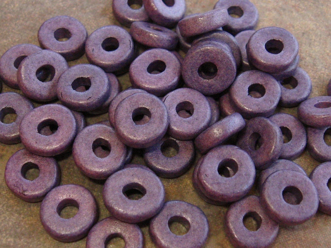 25 MAUVE Greek Ceramic Beads 8mm Round Washer Beads