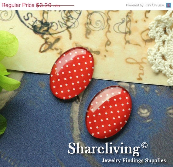 SALE - 10% OFF - 4pcs 18x25mm Handmade Photo Glass Cabs Cabochons ( Dots )   -- BCH811F
