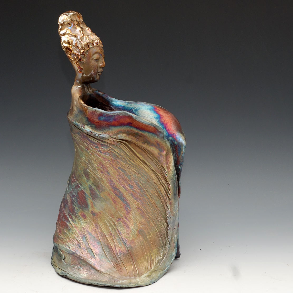 Standing Buddha Sculpture or Vase in Raku Ceramics Abstract Art Figure Figurine Wabi Sabi style by Anita Feng