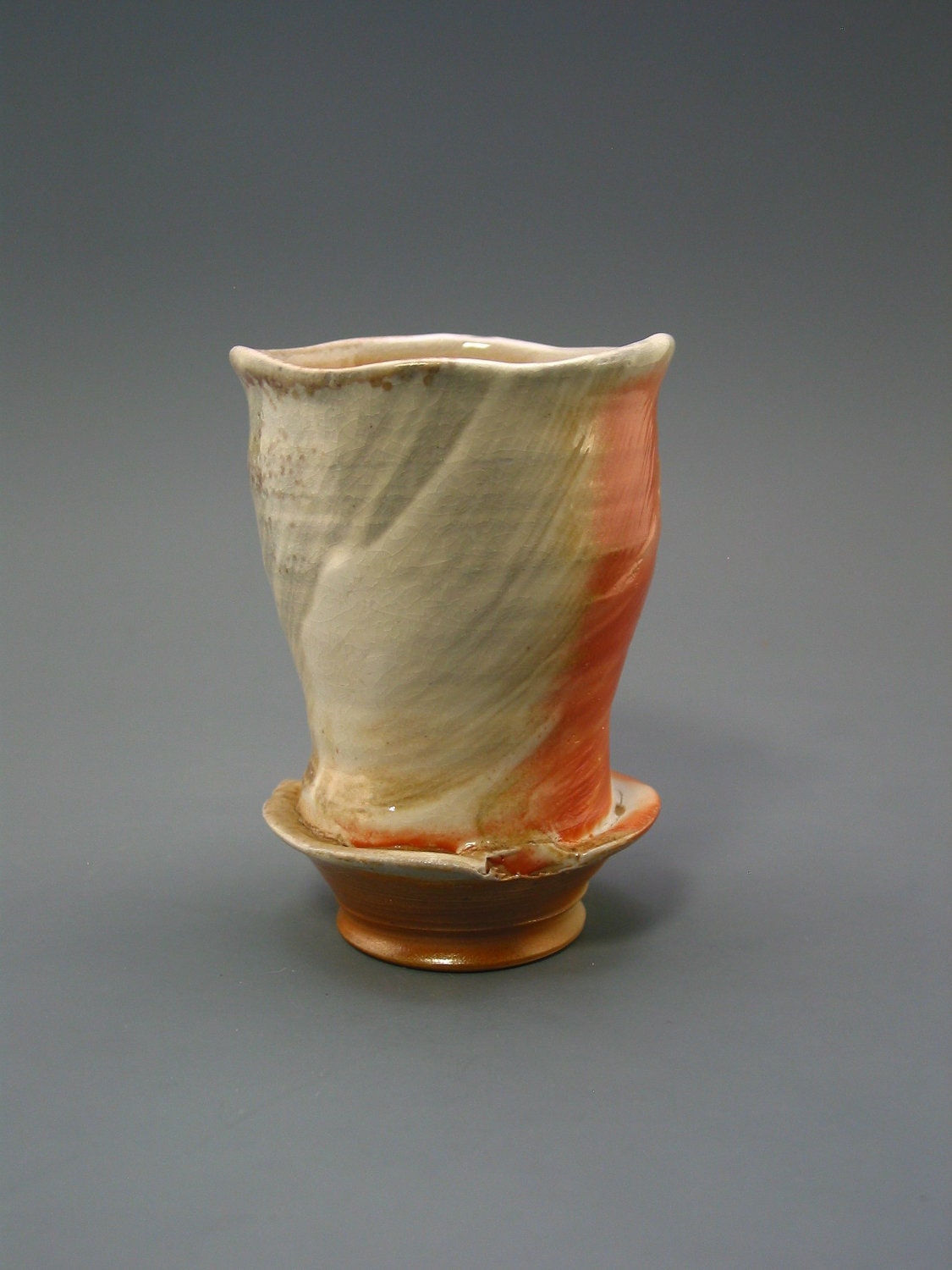 Tumbler, wood fired stoneware w/ natural ash and shino glazes