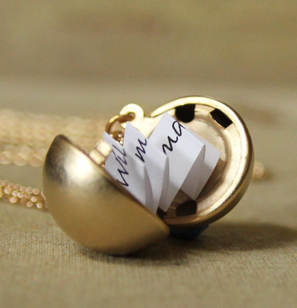Secret Message Locket - Matte Gold Ball Locket Necklace