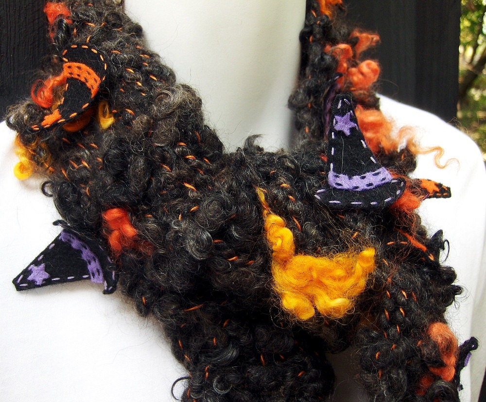 Halloween Scarf Witch's Hat Scarf hand knit with unique hand spun yarn