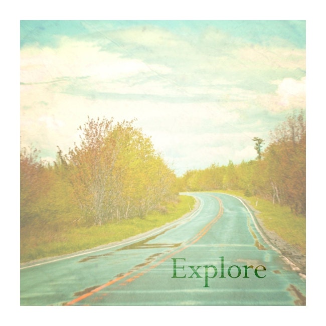 Picture of Nature, Travel Photography, Landscape, Teal, Yellow, Blue, Pennsylvania Road - 5x5 inch Print- "Explore"