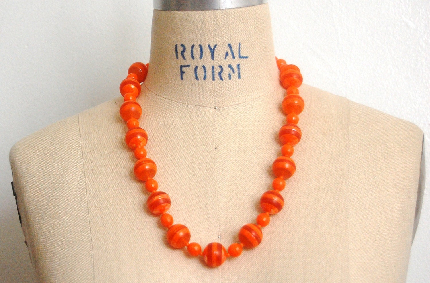 Vintage 1970s Orange Puzzle Bead Necklace