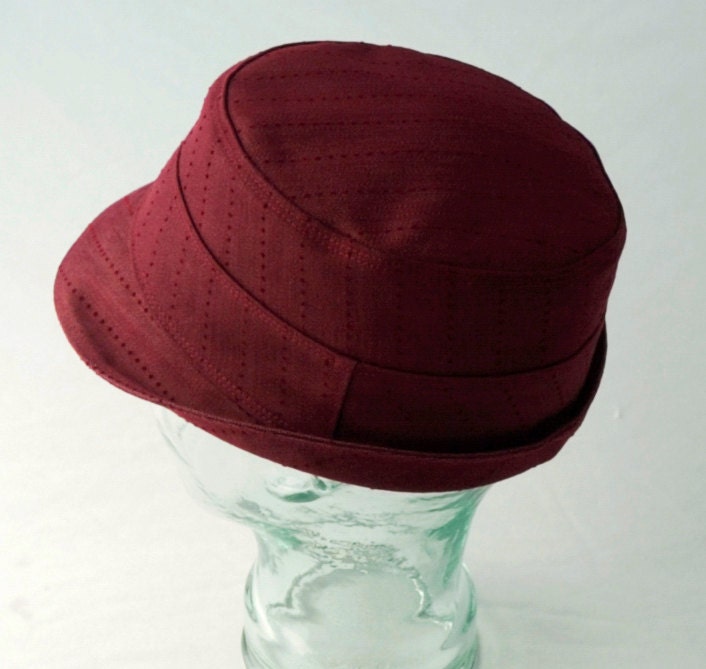 Mens Hat : Burgundy Pinstripe Denim Fedora - XL - The Henley