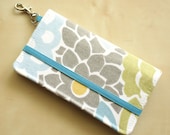 iPhone Wallet - Cell Phone Wallet - Blue Gray Floral Print - Smart Phone Case