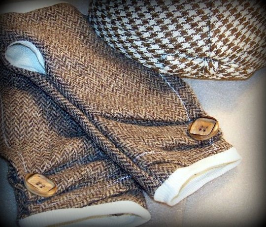 Wool Taupe and Brown Arm Warmers, SCHOOL DAZE, Harringbone, lined in cream, wood button, fingerless gloves
