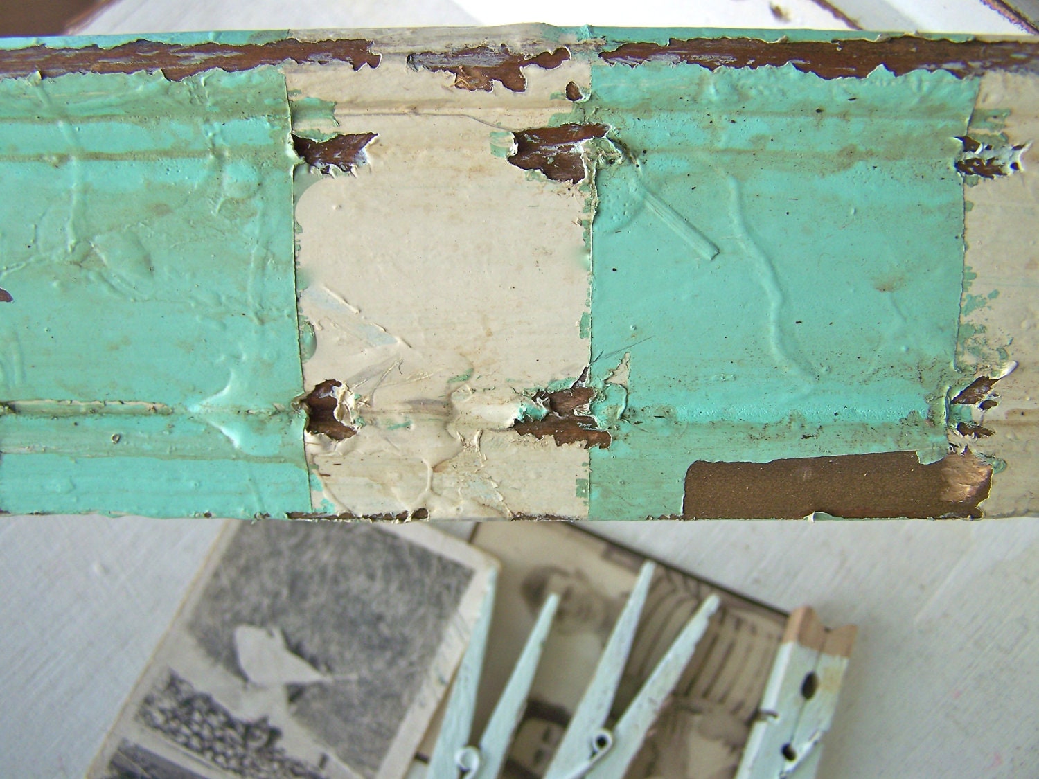Shabby Beach Cottage Frame Distressed Home Decor Vintage Picture Frame Aqua White Farmhouse