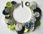 Button Bracelet Pearly Cream Lime Green and Navy Blue