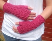 Cable Knit Wrist Warmers fingerless gloves fingerless mittens raspberry