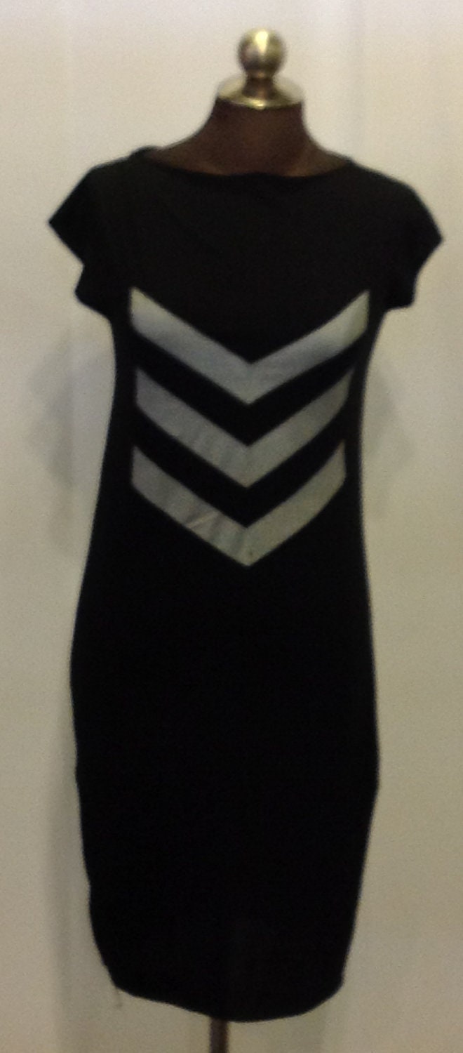 ON SALE Silver Chevron Design Black Tunic
