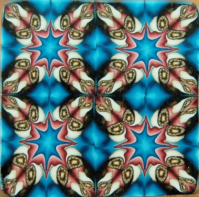 HALF PRICE SALE - Square Kaleidoscope Polymer Clay Cane, v1 - Blue, Rose, and Golden Brown
