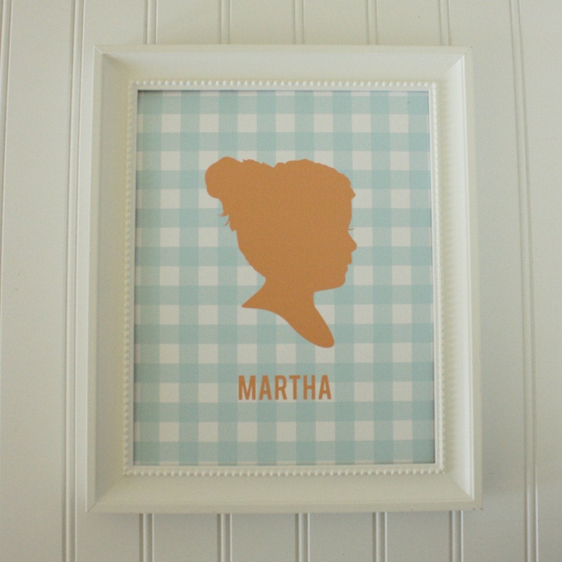 Personalized Silhouette Art Print - Portrait  5x7 made from your photo -Gingham, Custom