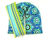 Gift Set Neck Wrap Eye Pillow  Hot/Cold Therapy Organic Flaxseed Rice Lavender Scented Amy Butler Lark Treasury Box Bohemian Blue Holidays
