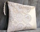 Leather and Lace Clutch Bag in Cream with Vintage Lace by Stacy Leigh Ready to Ship