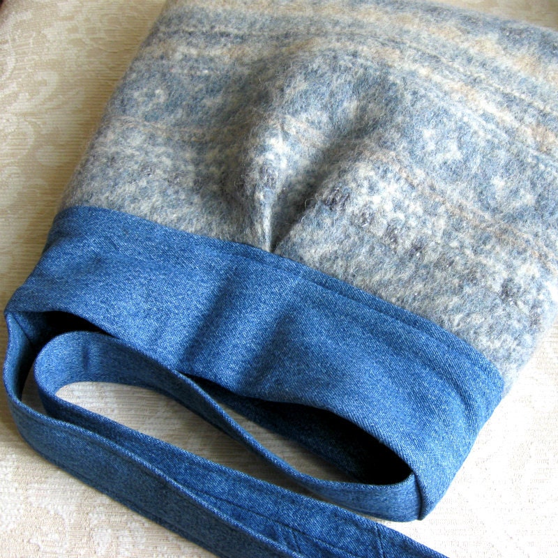 Blue Wool and Denim BELLA Purse, Upcycled Wool Handbag