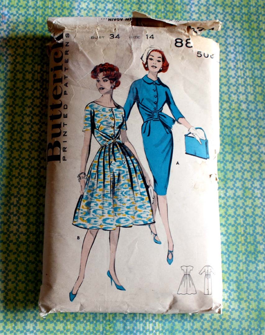 Vintage Butterick 8894 Pattern Size 14 - Retro 50's Wrap High Waist Dress - CHIC