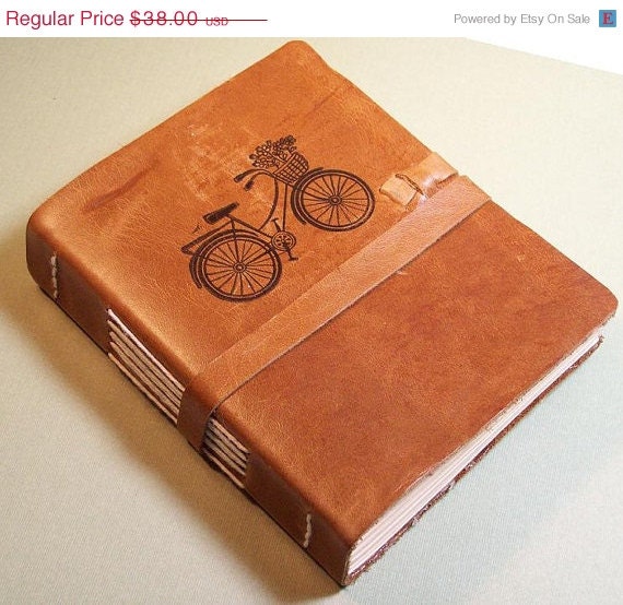 HUGE SALE Bicycle, Bicycle Leather Journal in Primitive Brown- 6"x5" Medium - FREE Monogramming