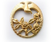 2 - Soaring Bird and Roses Raw Brass Jewelry Findings - Brass Stampings (D)