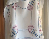Fabulous Linen Tablecloth Embroidered Thick Arts and Crafts Linen Vintage Circa 1920 Fabulous Perfect 25 x 26 Topper Centerpiece