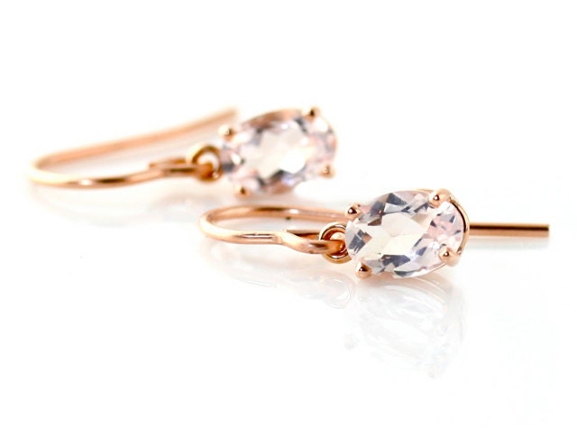 14K Rose Gold Earrings Rose Quartz Earrings Drops Dangles Custom Gemstone Earrings