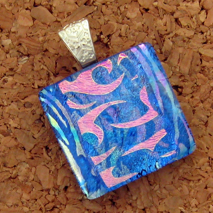 Blue Rainbow Dichroic Pendant, Fused Glass Pendant, Dichroic Jewelry, Fused Glass Jewelry