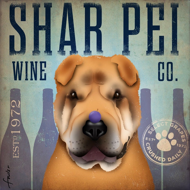Shar Pei Wine Company original graphic illustration on canvas 12 x 12 by Stephen Fowler