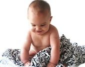 Swaddling Flannel Blanket - White with Black Vintage Keys - Oversized Baby Wrap