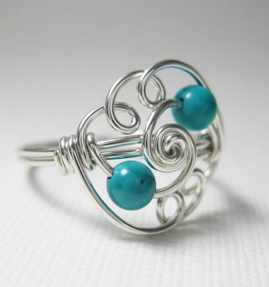 Turquoise Ring - Cloud  - Wire Wrapped Ring Turquoise and Sterling Silver