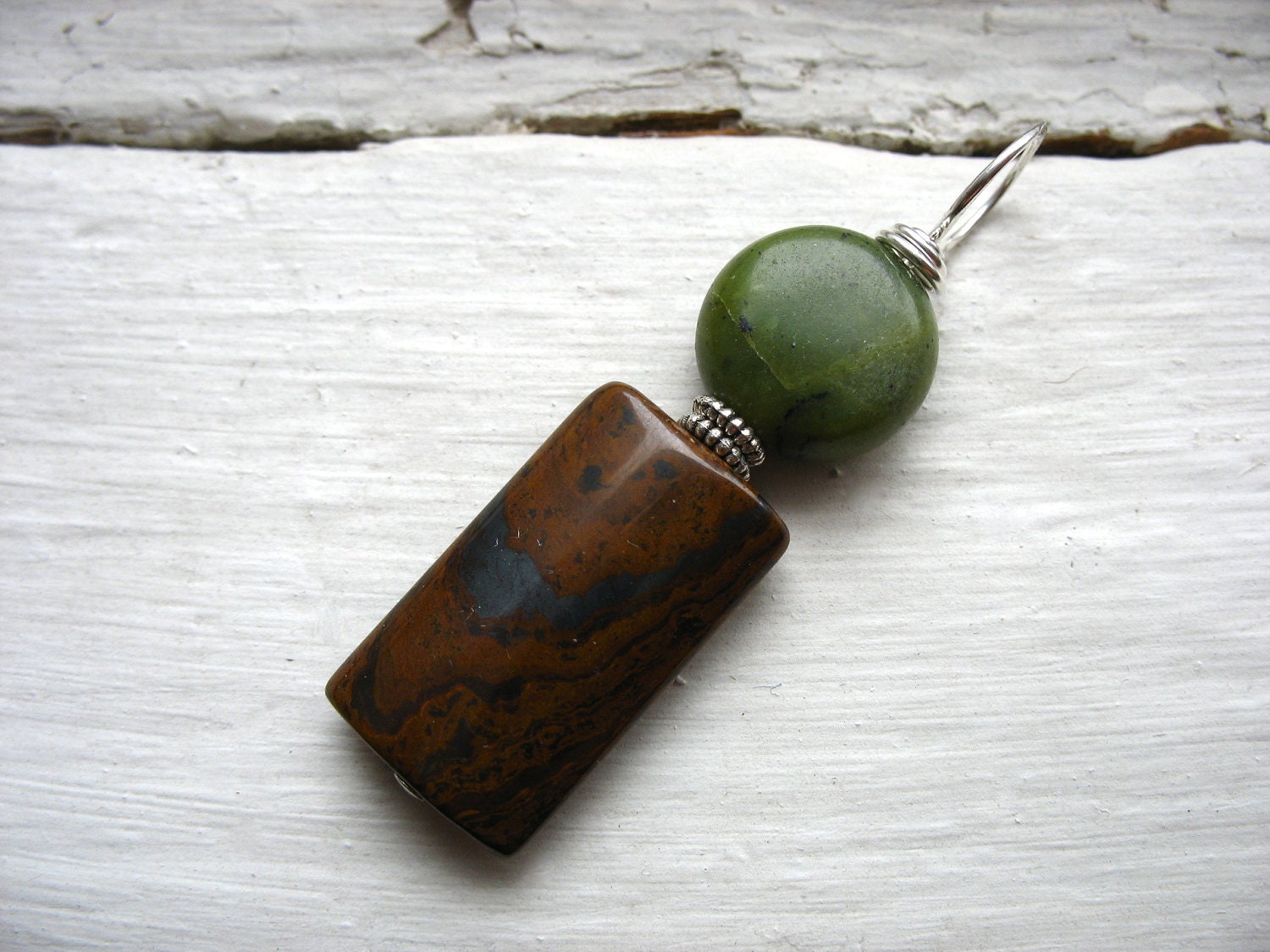 Tigereye Jasper Stone Pendant,  Green Jasper Tiger Eye Pendant Necklace, Handmade Stone Jewelry, FREE Shipping