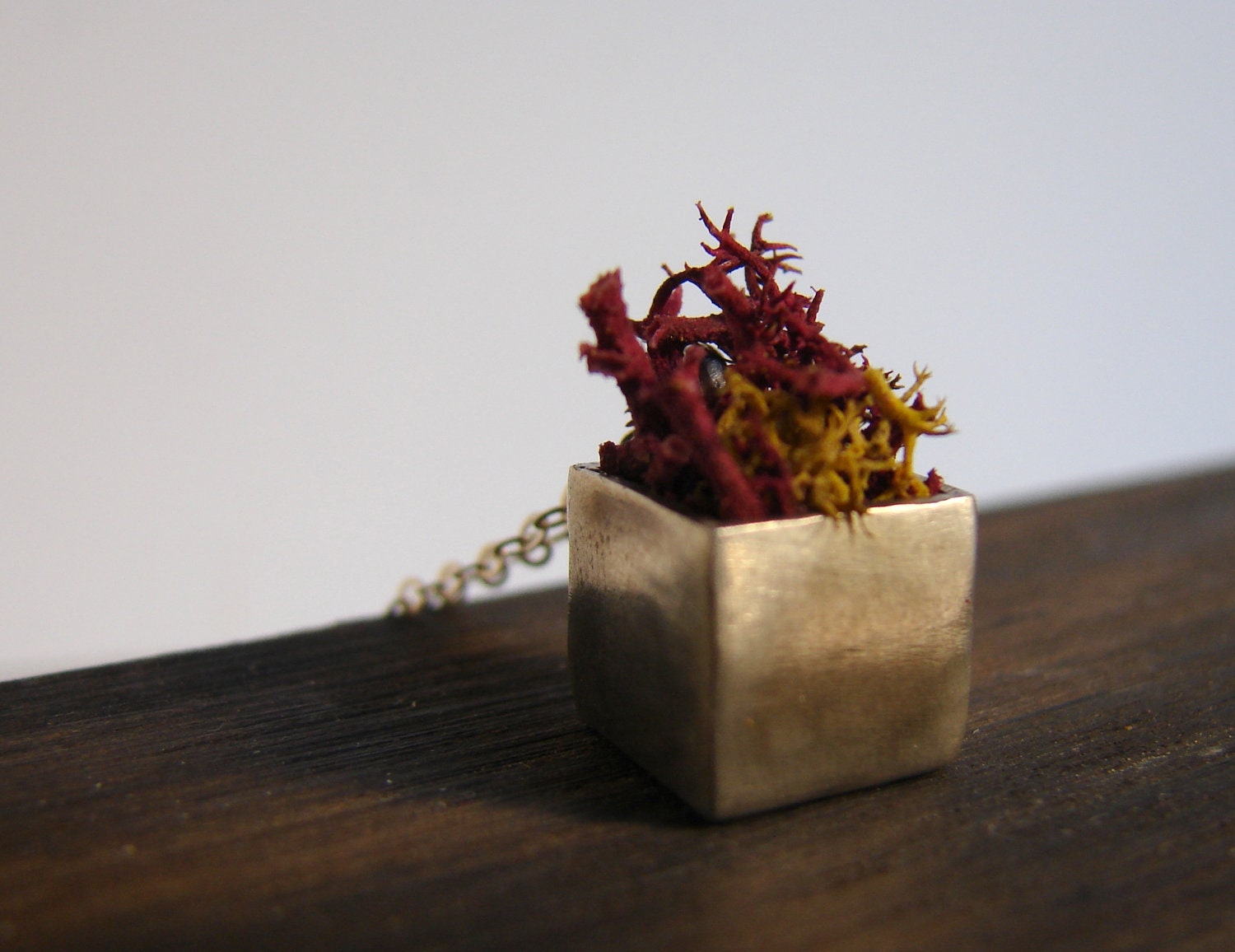Moss Planter Fall Cube Necklace