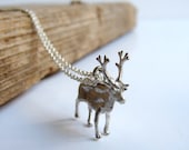 Moose Reindeer Necklace Pendant sterling silver Christmas Rudolph Deer Buck Fawn Jewelry - Nafsika