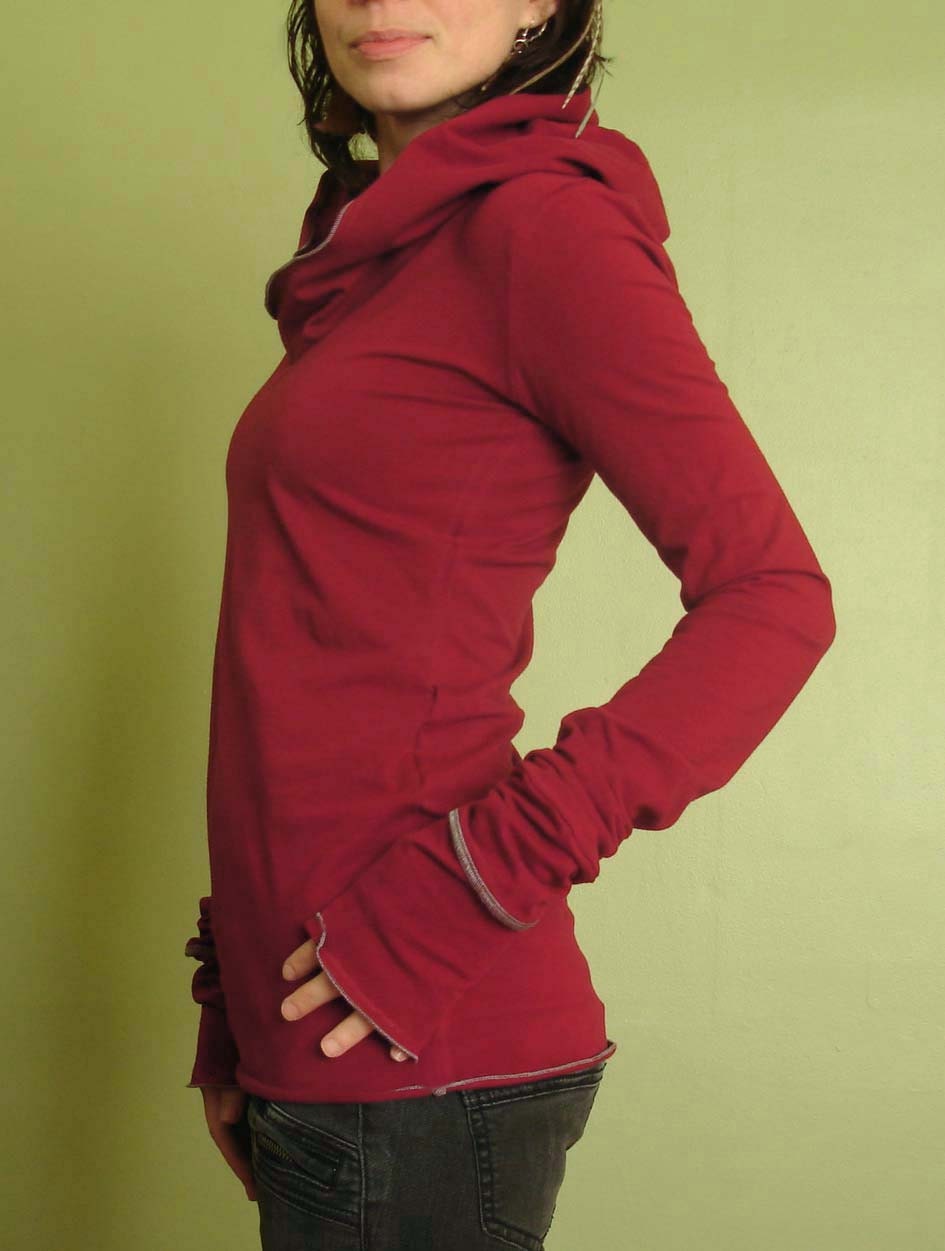 extra long sleeved hooded top Cranberry