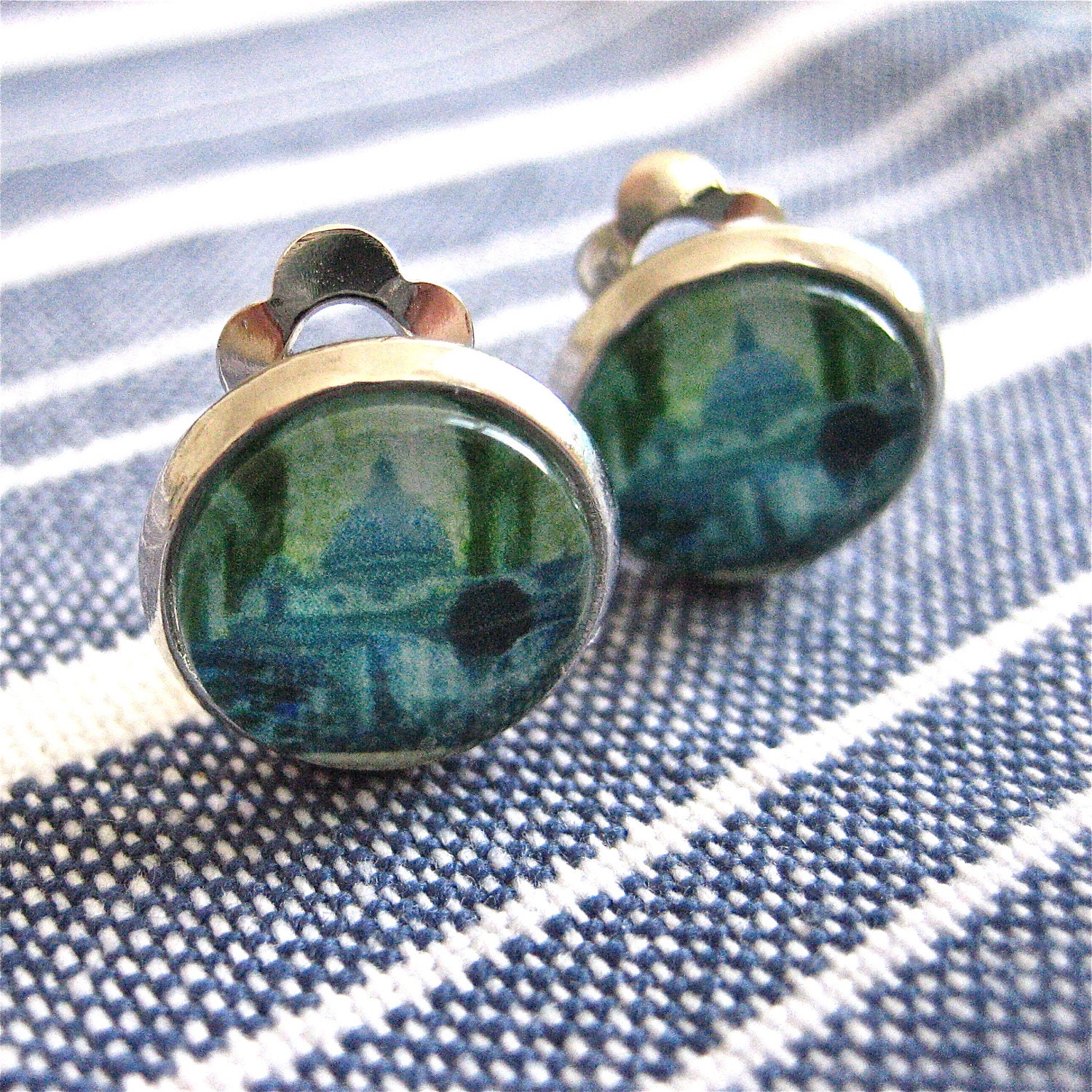 Turquoise and Green Earrings - Clip Earrings