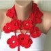 SALE - Handmade Crochet Red Flower Lariat, Scarf, Necklace