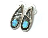 Silver Tear drop earring posts and Oval Opal stones, Handcrafted artisan jewelry by Riorita
